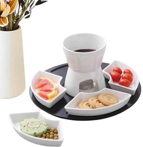 Générique Ensemble De Fondue Au Chocolat en Céramique | Ensemble Réchaud À Fondue À La Crème Glacée Et Au Fromage | Chauffe-Beurre en Céramique | Kit À Fondue Aux Bougies Chauffe-Plat avec 4 Plats
