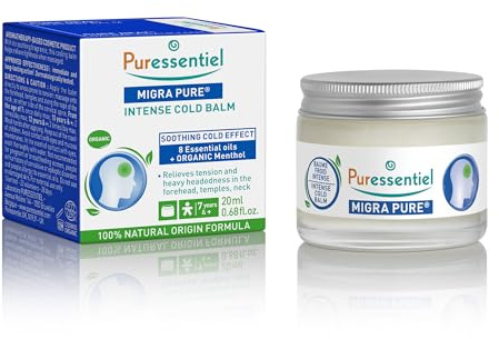 Puressentiel Baume Froid Intense Maux de Tête Migra Pure dès 7 ans 20 ml | Aux 8 huiles essentielles. Soulage les tensions et sensations de tête lourde