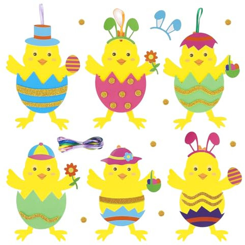 LXYYDS 12 Stück Osterküken Bastelset, Ostern Basteln Kinder, Oster Moosgummi Bastelsets, Osterküken Filz Basteln, Osterküken Dekorationen, Osterbasteln mit Kindern, Bastelset ostern