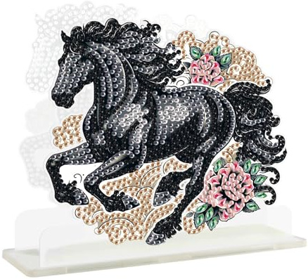 SHEGZHUC Diamond Painting Serviettenhalter Pferd im Galopp Schwarz Freistehender Tischtuchspender Papierhandtuchhalter Servietten Rahmen Serviettenspender Diamant Malerei Serviettenständer Geschenk