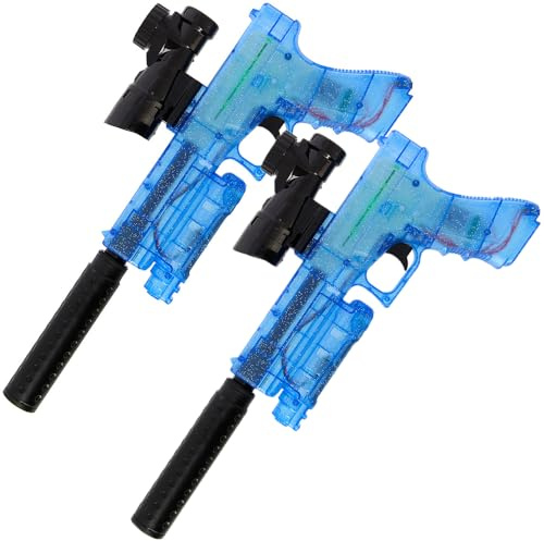 Gelsoft Set Of 2x Gel Ball Blaster Toy Agent Guns, Fully Automatic USB Rechargeable Pistols,15-20m Range, Eco Friendly Water Based Ammo Transparent Blue, Fun Gadget Outdoor Games