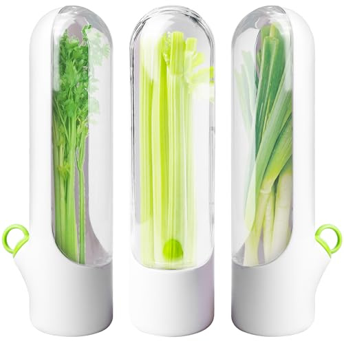 GOMETY Herb Keeper Fridge Lot de 3 récipients de conservation pour herbes de réfrigérateur pour coriandre, persil, asperges, conserves de fraîcheur