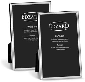 EDZARD Bilderrahmen Genua 2er-Set (10x15 cm) versilbert anlaufgeschützt | Silberrahmen für Fotos 10x15 cm, Samtrücken, je 2 Aufhänger, zum Stellen und Hängen, Fotorahmen, Geschenk Hochzeit