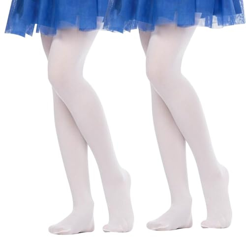 Lancry 2 paia di collant da danza 40D per ragazze con piedi, bianco, 11-13 Years