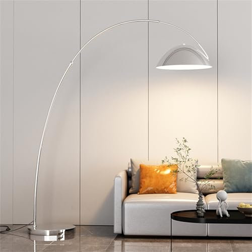 ZJHAHJY Bogen-Stehleuchten für Wohnzimmer, 3 Farbtemperaturen Moderne Stehlampe mit verstellbarem Lampenkopf, 178 cm hohe Lampe mit Fußschalter, gewölbtes Leselicht für Schlafzimmer, Büro, Silber