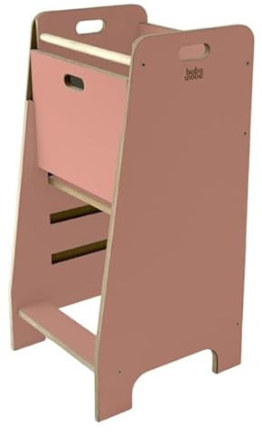Tour d'apprentissage en bois extra sûre | Aide de cuisine Montessori | Aide de cuisine | Plateforme réglable | Kitchen Helper | Meubles de cuisine sécurisés | Escalier de cuisine intégré (rose)