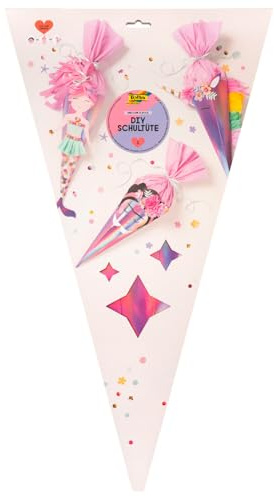 Schultüten-Bastelset Einhorn, irisierend pink, inkl. Zubehör & Anleitung