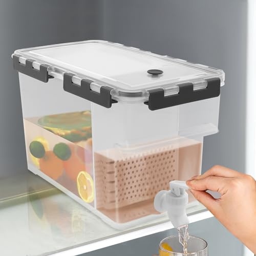 Dispensador de bebidas, depósito doble con grifo y divisor, dispensador de agua para frigorífico, refrigerador y dispensador de agua para agua potable (6 L, gris)