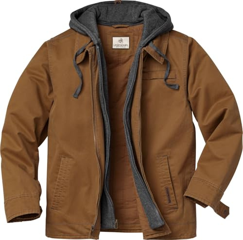 Legendary Whitetails mens Dakota Jacket Full Zip Up Waxed Cotton Hooded Rugged Winter Coat, Barley, XL