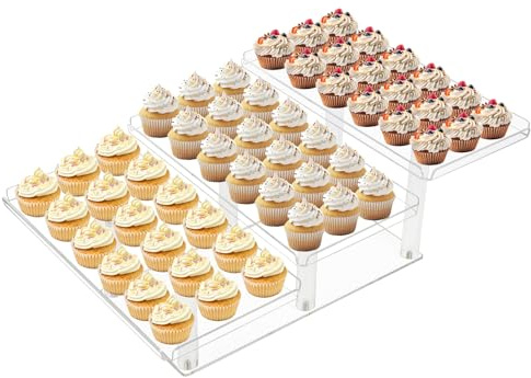 Présentoir à 3 étages avec plateau de service de 37,5 x 19 cm, en acrylique, plateau à dessert à 3 niveaux, pour mariages, anniversaires, fêtes à thème, baby shower et goûters