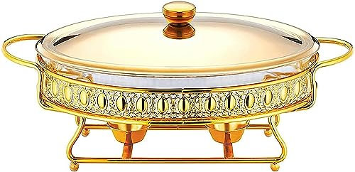 JKJZSALJ Chafing Dish in Acciaio Inox da 2 Litri,Set da Buffet Completo con Vaschetta per L'Acqua,Vaschetta per Il Cibo,Contenitore per Il Combustibile E Coperchio per Buffet,Gold