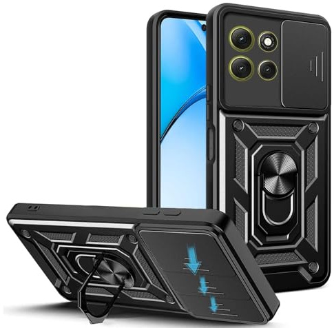 JDXHFF Negro Funda para Motorola Moto G56 5G (6.72) Carcasa | PC Dura y Suave TPU Caso Silicone con Giratorio de 360° Soporte Cubierta Case Black