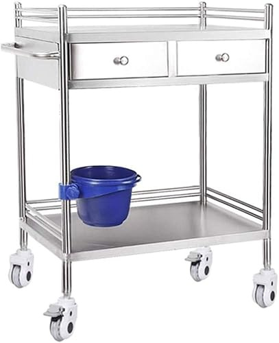 Stainless Steel Service Cart - Ideal for Kitchens, Hotels, Offices & Bathrooms - Metal Hand Truck/Storage Trolley, 66x44x86cm, Durable & Versatile Utility Cart