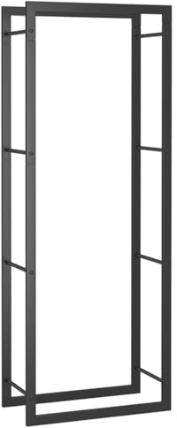 Homgoday Estantería para leña de acero negro mate, 50 x 28 x 132 cm, almacenamiento de leña seca Model350306