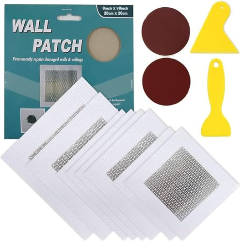 Zhiyu666 Wall Repair Kit - 20PCS Drywall Patch & Plasterboard Patchs, 2/4/6/8 Inch Self-Adhesive Wall Hole Repair Kit with Aluminum Mesh for Drywall, Ceiling & Walls Patch Repair