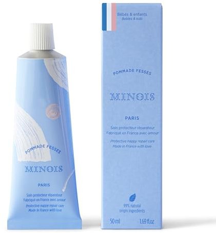 Minois Paris – Pommade Fesses Bébé – Apaisement Immédiat - 99,7 % d’Ingrédients d’Origine Naturelle – Huiles d’Amande Douce et Avocat, Oxyde de Zinc – Soin Change Apaisant – Made in France – 50 ML