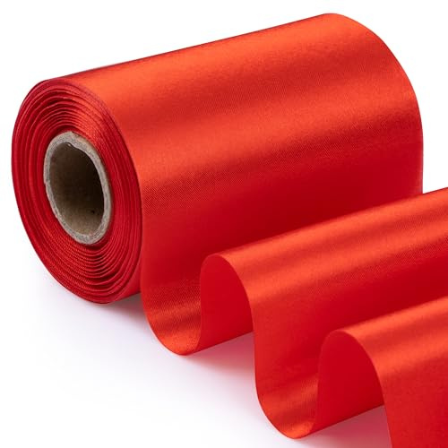 Foshird Geschenkband Breit 10cmx20m Satinband Rot Schleifenband Weihnachten Dekoband für Hochzeit Geburtstage Valentinstag Auto Öffnung