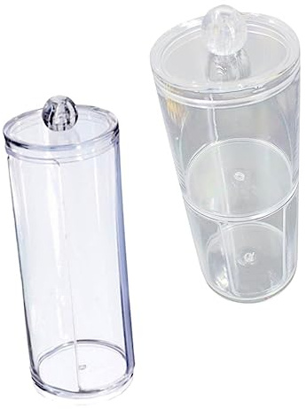 Boîte de Rangement pour Disques de Coton Acrylique 2 Pièces | Organisateur de Salle de Bain Blanc, Léger et Anti-poussière, pour Cotons-tiges et Disques Démaquillants