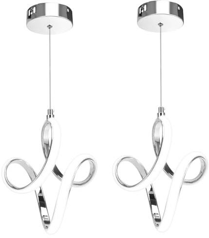 BCGMYLN Modern Led Pendant Light 5500K Cold White Kitchen Island Pendant Light Fixtures Adjustable Height Led Pendant Lamp for Kitchen Island Dining Room Hanging Light, 2 Pack (Chrome)