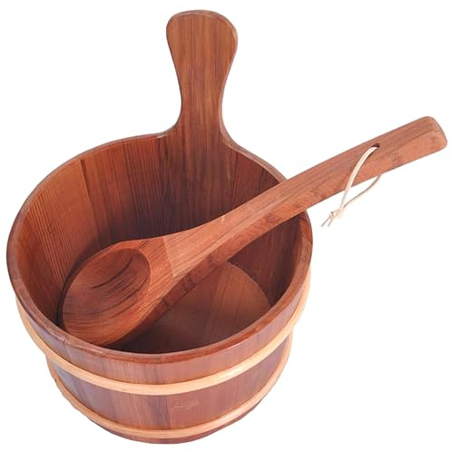 Sauna Bucket and Ladle Set, Large Capacity Wooden Bucket with Handle, Sauna Accessories for Home, Hotel, Steaming Room, and Ladle Set