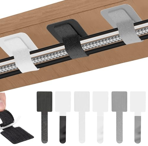 Solivive 100 PCS Under Desk Cable Management, Self-Adhesive Reusable Cable Ties Clips Straps, Desk Cable Tidy Wire Organizer for TV Data Cables, Headphones Electronic Wires(Black+White+Gray,Small)