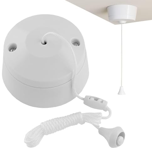 Body-Plus Pull Cord Switch – White Ceiling Mounted Round Pull cord with 1.5M Long String, Ideal for Bathroom, Toilet, Kitchen, and Basement Use, 240V Durable Design, 1 Way