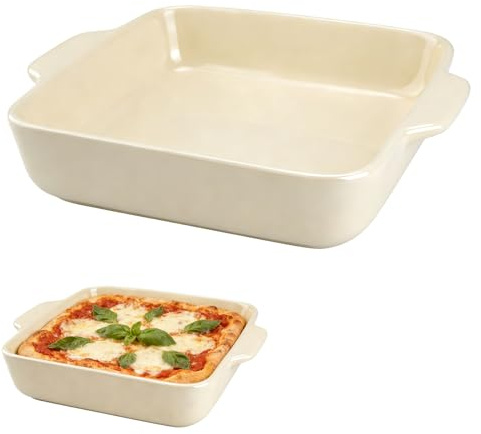 suaywo 1800ML Cazuela de cerámica de 11 pulgadas cuadrado de porcelana para hornear con mango profundo plato de cerámica para la preparación de lasaña, asados y platos de horno