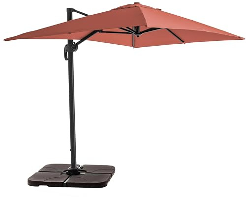 Oviala Parasol déporté 2x3 m et 4 Dalles à remplir Aluminium Terracotta