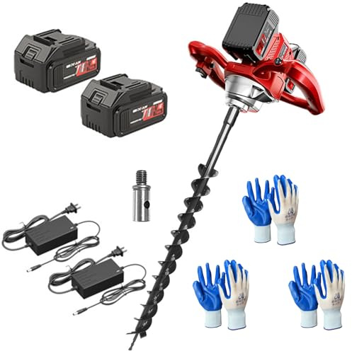 1200W Trivella Senza Fili per Pali, Scavatrice Elettrica con 2 Batterie, 1200Nm Alta Coppia, Controllo A 6 velocità & Funzione Inversa, per Recinzioni Piantumazione & Giardino Red 40mm