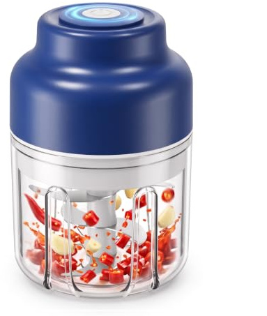 GREATRICH Tritatutto Elettrico da Cucina 320ml, Mini Frullatore Tagliaverdure con 6 Lame in Acciaio Inox, Ricarica USB Trita Verdure Elettrico per Cipolla, Carne e Aglio, Senza BPA, Blu