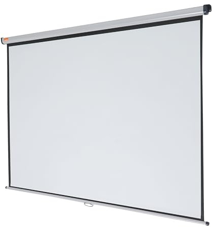 Nobo Beamer-Leinwand zur Wand- und Deckenmontage, Projektorleinwand mit brillant weißer Oberfläche, höhenverstellbar und manuell ausziehbar, 2350 x 1760 mm, 1902394