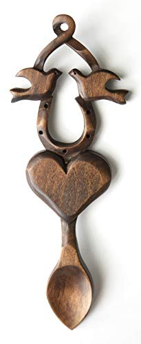 Lovebirds Love Spoon - Free Engraving of Names & Date on Welsh Love Spoons