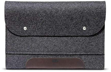 Pack & Smooch Corriedale M Laptophülle Anthrazit/Braun | 100% Merino Wollfilz & Leder | Für Laptops bis 14 Zoll | MacBook/iPad Pro