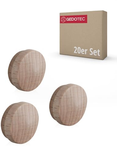 Gedotec Loch-Abdeckungen universal Abdeckkappen Holz für Blind-Bohrung Ø 15 mm | Massivholz Buche naturbelassen | Gesamt Ø 17 mm | Kappen rund zum Eindrücken | 20 Stück - Lochkappen für Möbel