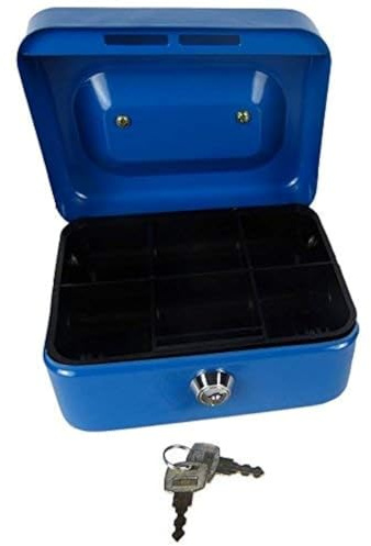 Hyfive® Geldkassette mit Schlüssel und Ablage aus Stahl, 15,2 cm, Blau