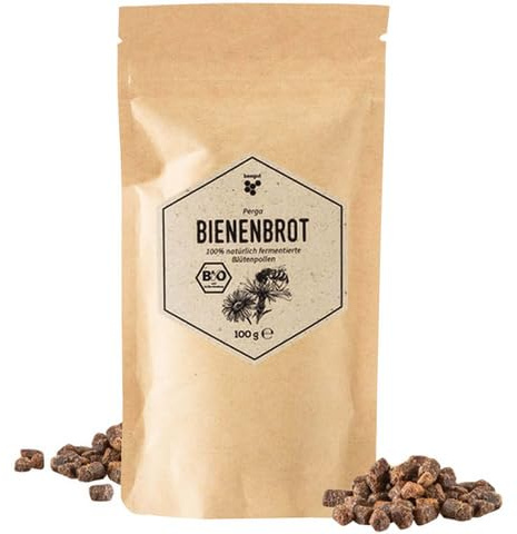beegut BIO Bienenbrot Perga, 100g fermentierter Blütenpollen aus naturbelassenen Regionen Ungarns, ohne Zusätze, Natur pur