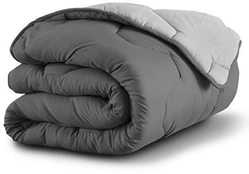 IDMarket - Couette 220x240 CM Abby Bicolore Gris Clair et Gris 300 GR