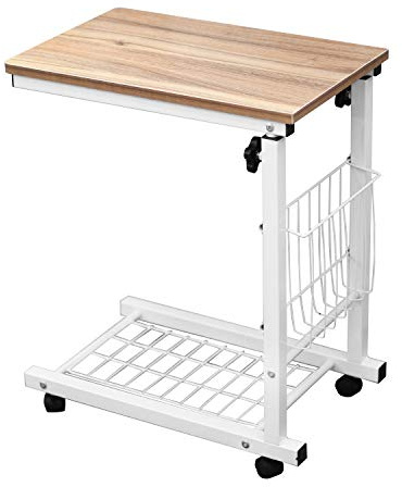 soges Beistelltische fürs Wohnzimmer Höhenverstellbarer Pflegetisch Computertisch Laptisch mit Rollen,Ablage und Stairaum,48 * 30 * 56/76CM