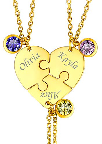 Custom4U Edelstahl Puzzle Anhänger Halskette für Herren Damen Personalisierte BFF Freundschaftsketten mit Gravur für 2/3/4/5/6 Namenskette Freundschaft BFF Familie Halskette mit 46cm Kette
