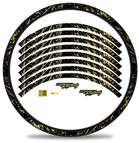 Finest Folia 16-teiliges Set Felgenrandaufkleber Sticker für Fahrrad Felgen im Racing Design Komplett Set für 27 29 für Rennrad Mountainbike MTB Laufrad RX025 (Gold Metallic, Matt)