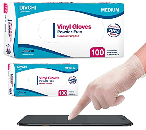 DIVCHI Einweghandschuhe Latexfrei Klar Vinyl Handschuhe [200 Count] Puderfrei Allzweckhandschuhe Spenderbox Handschuhe 200 Stück - Medium Large Glove (Medium, 200 Stück)