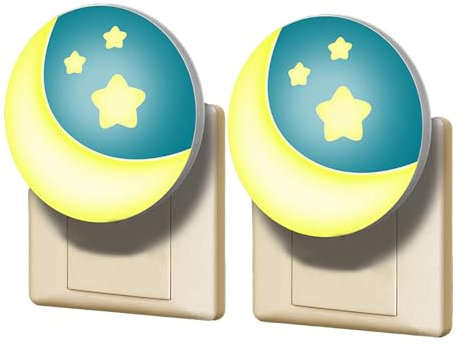 Annmore Luz Nocturna Infantil Enchufe, LED Lámpara Quitamiedos Bebé con Sensor de Crepúsculo, Luz Noche para Dormitorio, Pasillo, Escaleras (2)