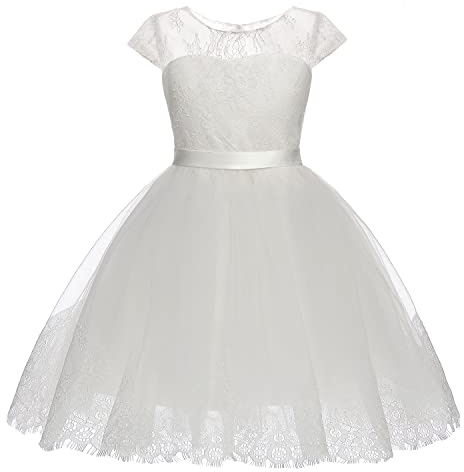 Abaowedding Flower Girl Dress Ball Gown Lace Up Knee Length First Communion Girl Dresses Girl Party Dresses (White US8)