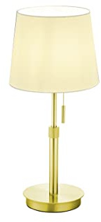 lightling Tischleuchte Liam, messing matt Metall, Stoffschirm weiß, mit Zugschalter, exkl. 1 x E27 max. 60 Watt, höhenverstellbar 45-56 cm