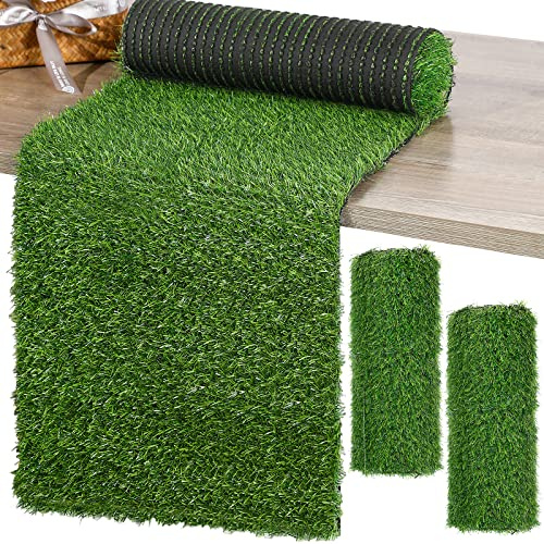 2 Pcs 12 x 120 Inch Grass Table Runner Artificial Turf Table Runner Synthetic Grass Tabletop Decor Green Rug Placemats Liner for Parties Wedding Banquet Faux Moss Decor