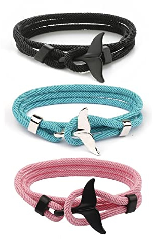 Yocoyee val späckhuggare svans ankare sköldpadda krok armband nylon polyester rep justerbart armband för män pojkar, One Size, Polyester Nylon, Ingen ädelsten