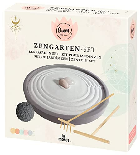 moses. Zengarten-Set – Omm for you, Komplett-Set aus Schale, Reliefkugel, Harke, Sandschieber, Sand und Deko-Steinen, Zur Meditation und Entspannung durch Zeichnen von Linien und Mustern