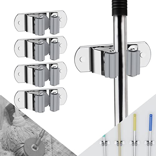 CWOVRS Broom Mop Holder Wall Mounted, 4 Pack Heavy Duty Mop Broom Storage