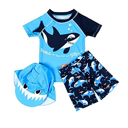 amiyan Kinder Jungen Badeanzug Bademode Schwimmbekleidung Uv-Schutz Dinosaurier Bade-Set mit Hut 130 5-6 Jahre
