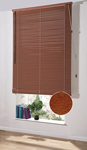 Deco Home | Holz Jalousie nach Maß, 25mm Jalousie ohne Bohren, Fenster-Sichtschutz abdunkelnd, Rollo | Holz Dunkel